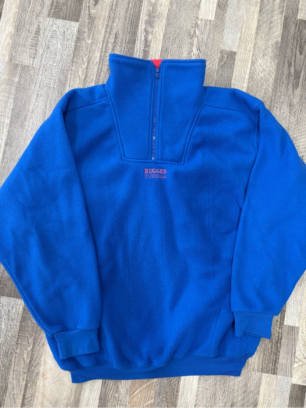 Vintage 90s Rugged Terrain Fleece Pullover Quarter Zip Blue Red L - Picture 2 of 8